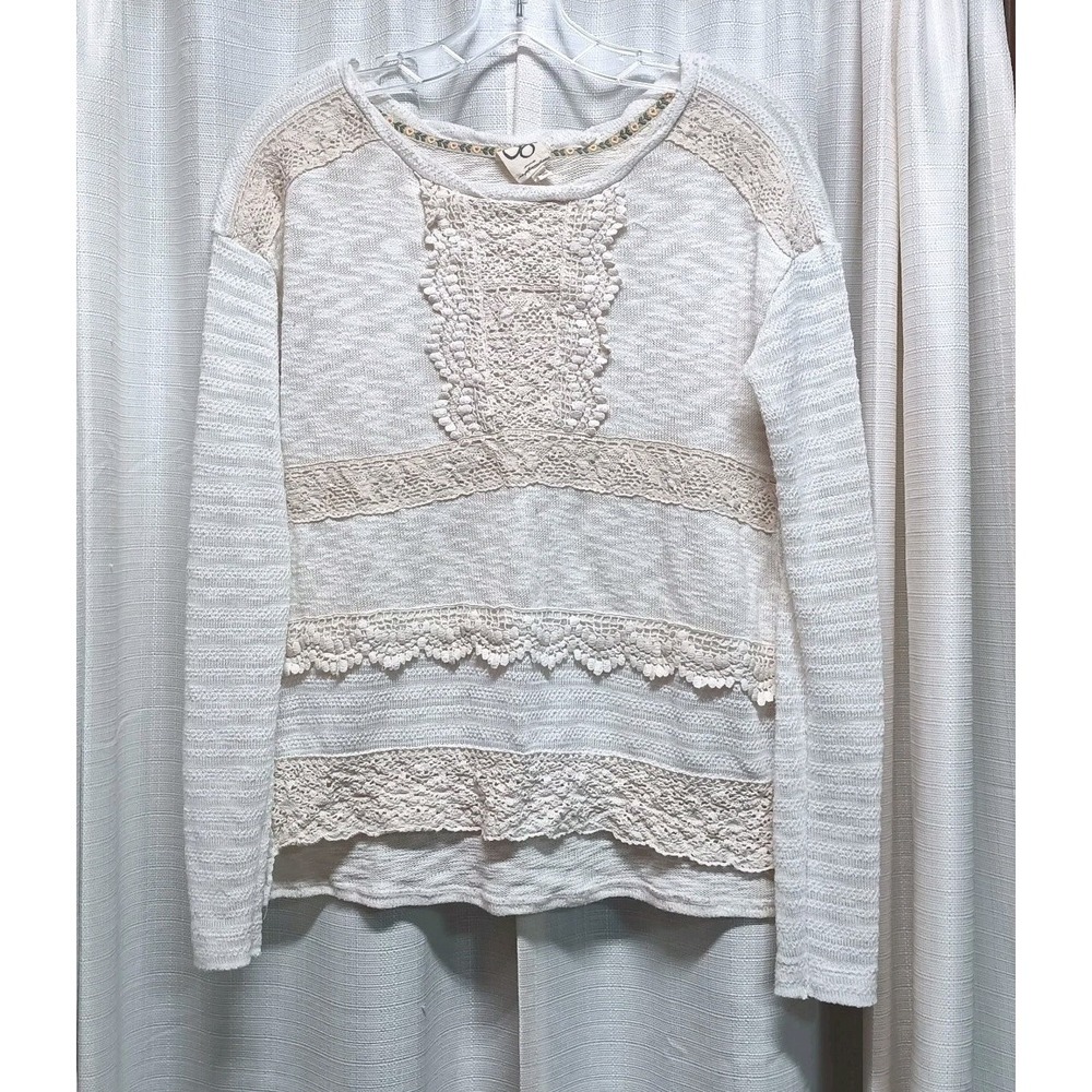 Anthropologie One September Women's Size S Ivory Crocheted Heirloom Sweater‎